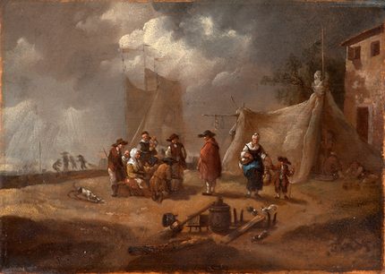 Johann Christian Klengel, Küstenlandschaft, Fischervolk am Hafen, 1775