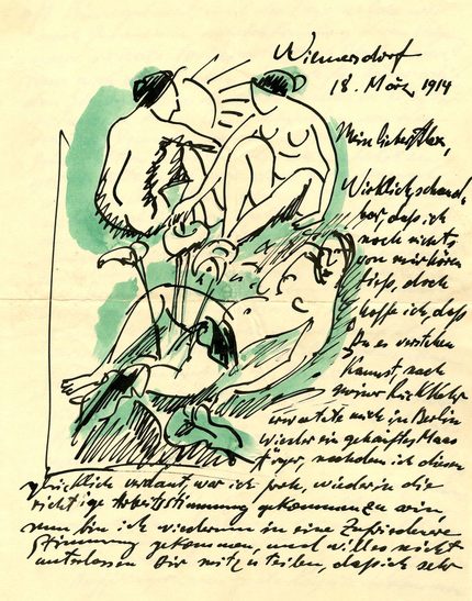 Max Pechstein, Brief mit Zeichnung an Alexander Gerbig