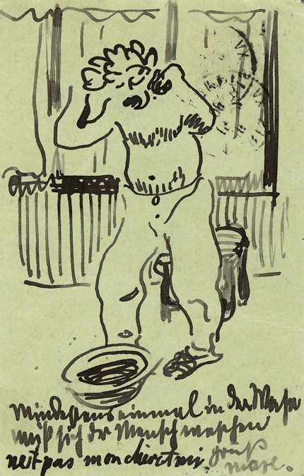 Max Pechstein, Postkarte mit Zeichnung an Alexander Gerbig